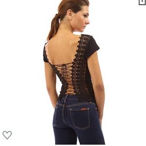 Black short sleeve corset style back shirt medium